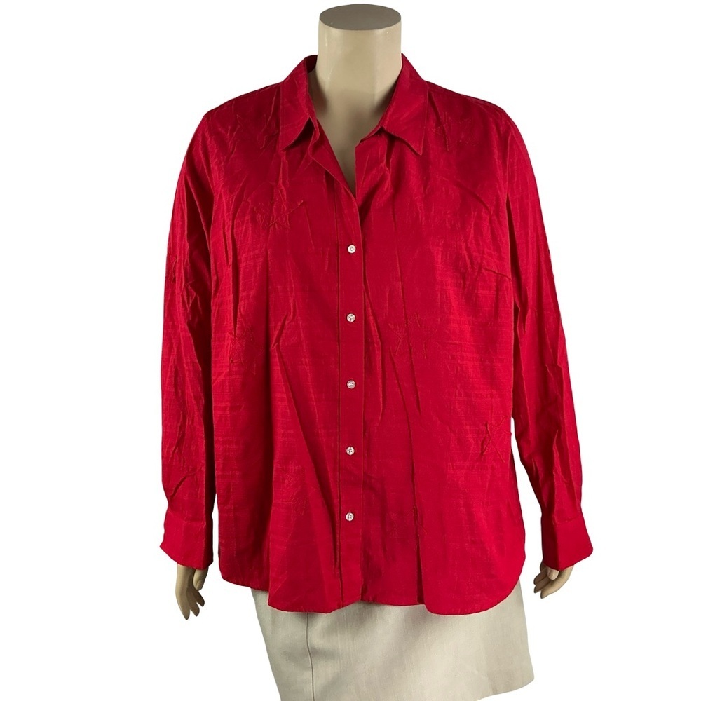 Westbound Woman Red Cotton Button Down Shirt Size 2X